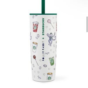 Starbucks White Tumbler with Playful Graphics